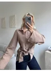 Kuşaklı Modal Gömlek - BEJ