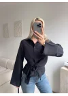 Kuşaklı Modal Gömlek - SİYAH