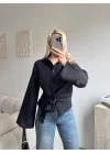 Kuşaklı Modal Gömlek - SİYAH