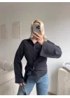 Kuşaklı Modal Gömlek - SİYAH