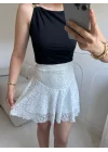 Dantel Volanlı Mini Etek - BEYAZ
