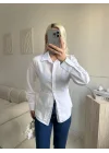 Arkası Bağlamalı Belden Bağlamalı Gömlek - BEYAZ