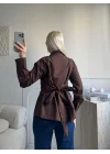 Arkası Bağlamalı Belden Bağlamalı Gömlek - KAHVE
