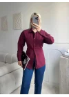 Arkası Bağlamalı Belden Bağlamalı Gömlek - BORDO