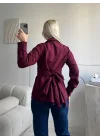 Arkası Bağlamalı Belden Bağlamalı Gömlek - BORDO
