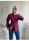 Arkası Bağlamalı Belden Bağlamalı Gömlek - BORDO