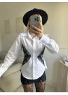 Sırt Bağlamalı Dantel Detay Gömlek - BEYAZ