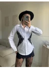 Sırt Bağlamalı Dantel Detay Gömlek - BEYAZ