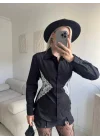 Sırt Bağlamalı Dantel Detay Gömlek - SİYAH