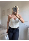 Dantel İşlemeli Bel Korse Büstiyer - BEYAZ