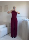 Asimetrik Bluz & Pantolon Takım - BORDO