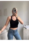 Boyun Kemerli Crop - SİYAH