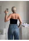 Boyun Kemerli Crop - SİYAH