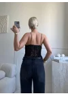 Askılı Dantel Bodysuit - SİYAH