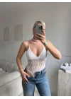 Askılı Dantel Bodysuit - BEYAZ