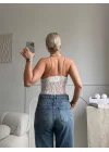 Askılı Dantel Bodysuit - BEYAZ