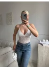 Askılı Dantel Bodysuit - BEYAZ