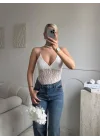 Askılı Dantel Bodysuit - BEYAZ