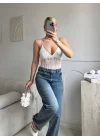 Askılı Dantel Bodysuit - BEYAZ