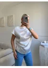 Kayık Yaka Saten Bluz - BEYAZ