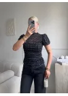 Puantiyeli Karpuz Kol Bluz - SİYAH