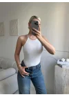 Sırt Dekolte Bodysuit - BEYAZ