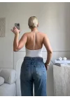 Sırt Dekolte Bodysuit - BEYAZ