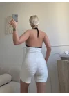 Askılı Damla Detay Şortlu Tulum - BEYAZ