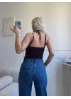 Boyun Geçmeli Güpürlü Bodysuit - KAHVE