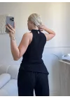 Dik Yaka Asimetrik Bluz Takım - SİYAH