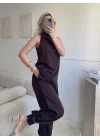Dantel Detay Bluz Pantolon Takım - KAHVE