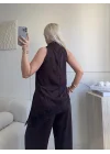 Dantel Detay Bluz Pantolon Takım - KAHVE