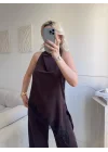 Dantel Detay Bluz Pantolon Takım - KAHVE
