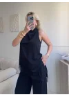 Dantel Detay Bluz Pantolon Takım - SİYAH