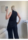 Dantel Detay Bluz Pantolon Takım - SİYAH