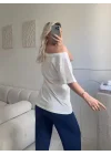 Kayık Yaka Mershi Tshirt - BEYAZ