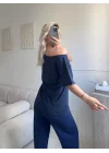 Kayık Yaka Mershi Tshirt - LACİVERT