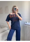 Kayık Yaka Mershi Tshirt - LACİVERT