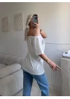 Düşük Omuz Oversize Tshirt - BEYAZ