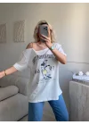 Düşük Omuz Oversize Tshirt - BEYAZ