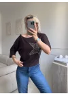 Yıldız Detay Kayık Yaka Bluz - KAHVE
