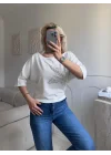 Yıldız Detay Kayık Yaka Bluz - BEYAZ