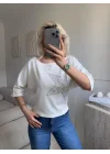 Yıldız Detay Kayık Yaka Bluz - BEYAZ