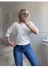 Yıldız Detay Kayık Yaka Bluz - BEYAZ
