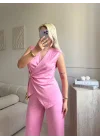 Kruvaze Tokalı Modal İkili Takım - PEMBE