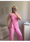 Kruvaze Tokalı Modal İkili Takım - PEMBE