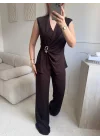Kruvaze Tokalı Modal İkili Takım - KAHVE