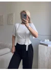 Bel Bağlamalı Modal Crop - BEYAZ