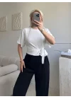 Bel Bağlamalı Modal Crop - BEYAZ