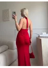 Güpür Korseli Maxi Elbise - KIRMIZI